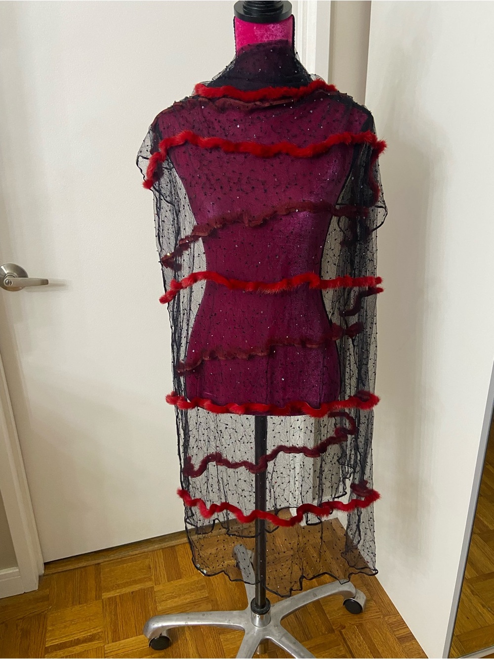 Cynthia Rose sheer genuine fur and silk scarf